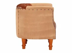 Clicnbuy Sillón cúbico de cuero auténtico y madera maciza mango marrón