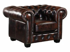 Hot LINEA SOFA Sillón chesterfield 100% de piel color marrón BRENTON Marru00f3n chocolate