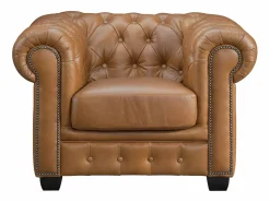 LINEA SOFA Sillón chesterfield 100% piel de búfalo Caramel vintage BRENTON Camel