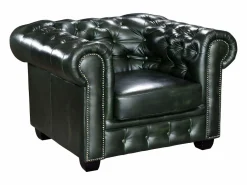New Sillón chesterfield 100% piel en color verde BRENTON Sillón|Sillón De Piel