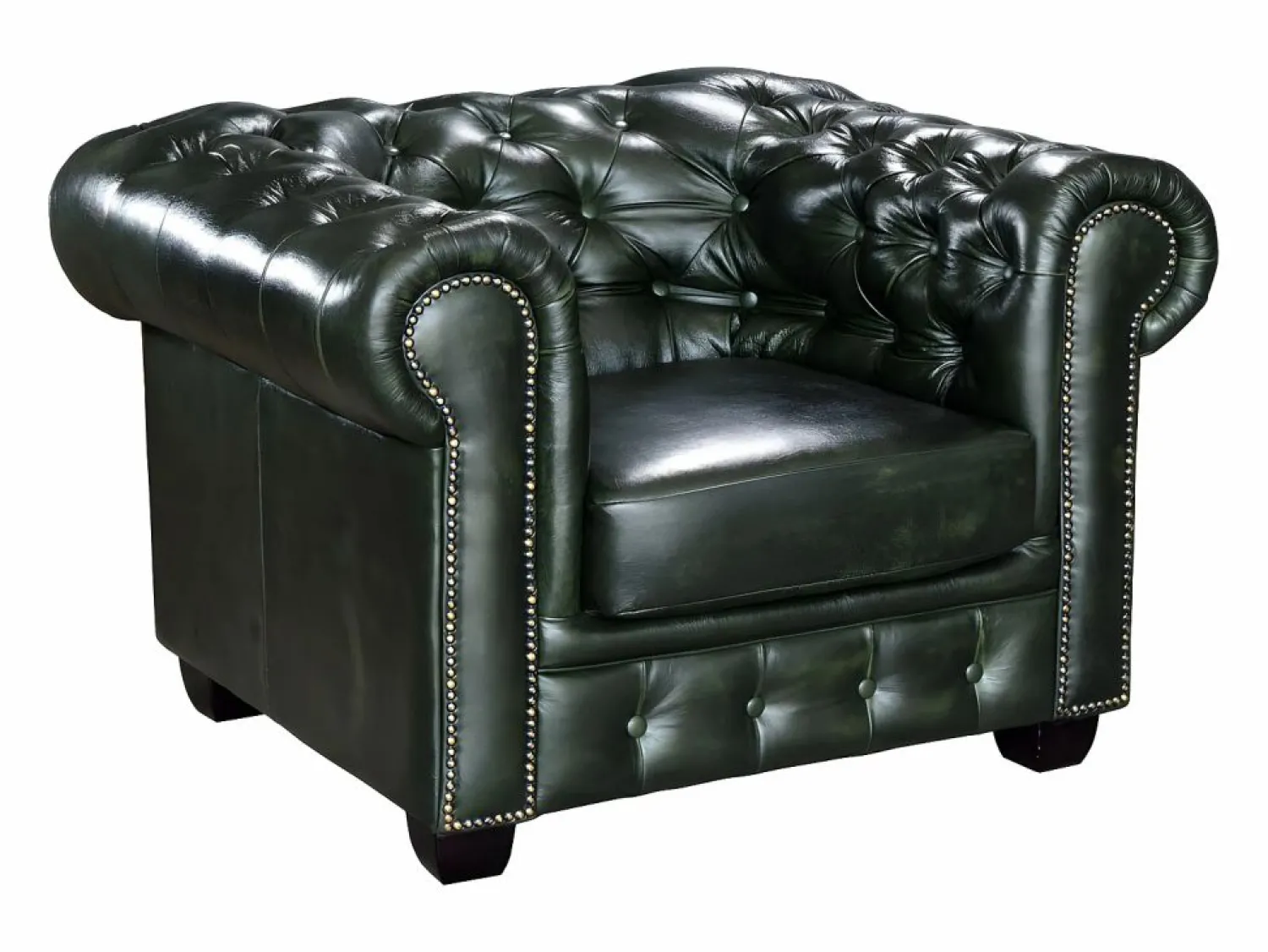New Sillón chesterfield 100% piel en color verde BRENTON Sillón|Sillón De Piel