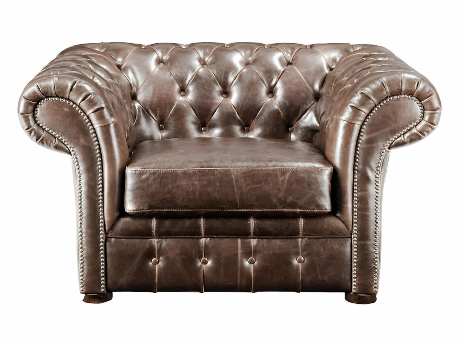 Online Sillón chesterfield de piel envejecida marrón CLOTAIRE Sillón De Piel