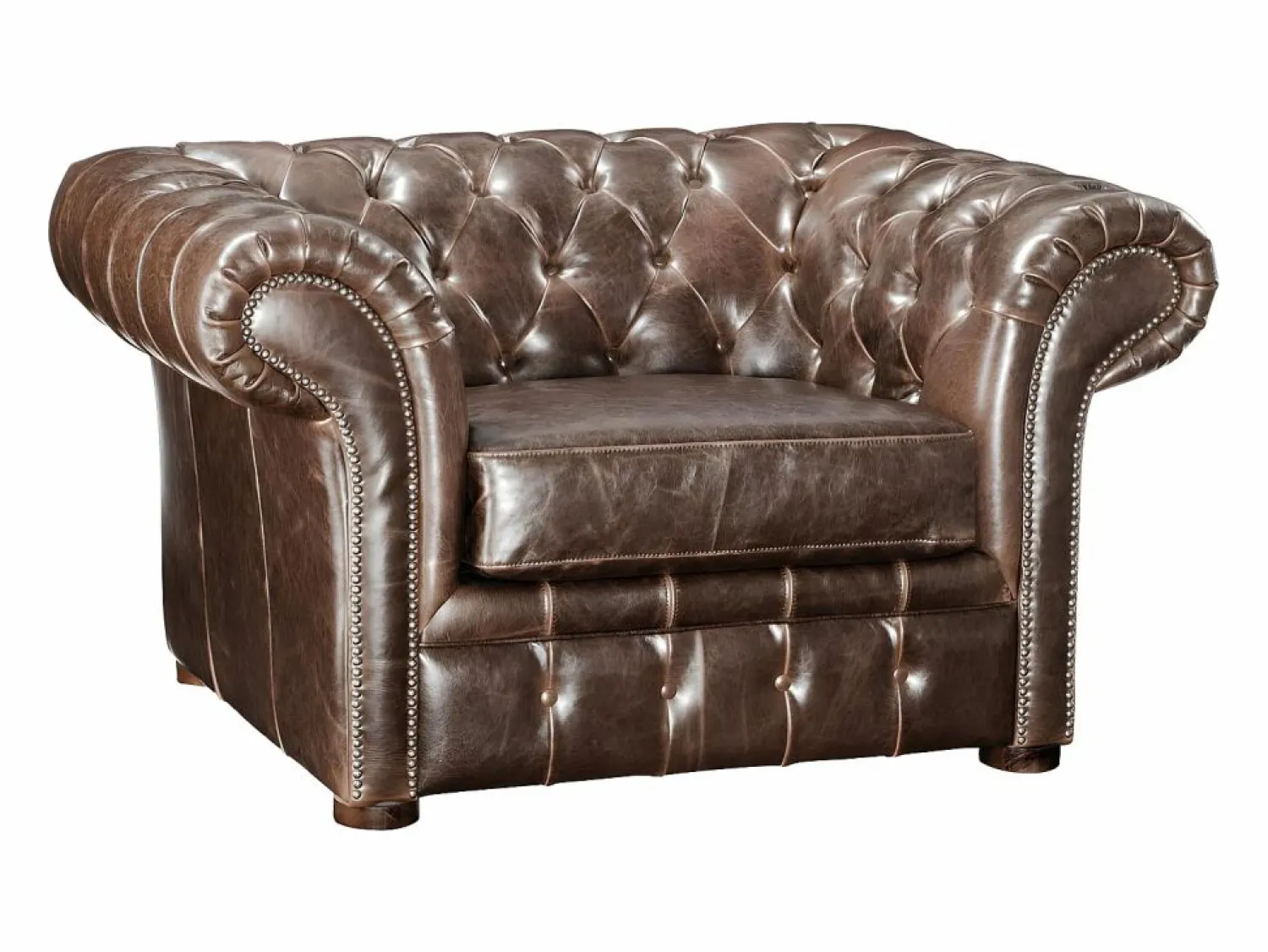 Online Sillón chesterfield de piel envejecida marrón CLOTAIRE Sillón De Piel