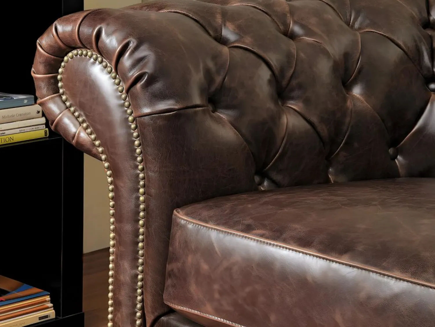 Online Sillón chesterfield de piel envejecida marrón CLOTAIRE Sillón De Piel