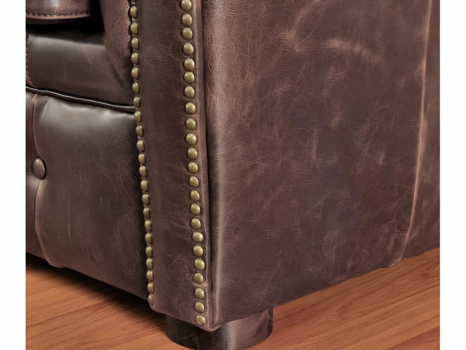 Online Sillón chesterfield de piel envejecida marrón CLOTAIRE Sillón De Piel