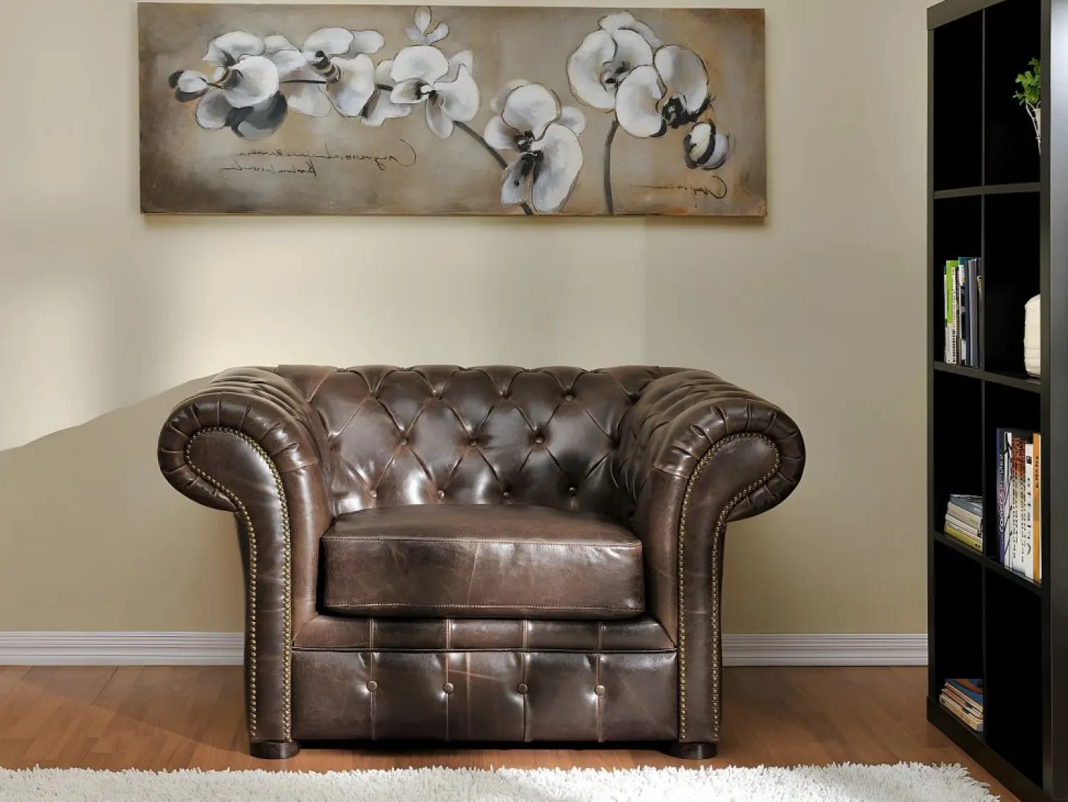 Online Sillón chesterfield de piel envejecida marrón CLOTAIRE Sillón De Piel