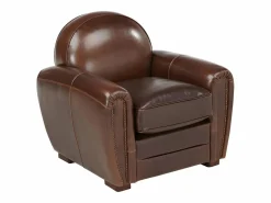 Outlet Sillón club de piel envejecida color marrón BAUDOIN Sillón|Sillón De Piel