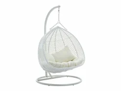 Hot Sillón colgante de 2 plazas de ratán trenzado y cojín beige - VAHINA de Sillón Colgante