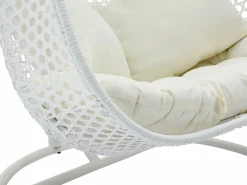 Hot Sillón colgante de 2 plazas de ratán trenzado y cojín beige - VAHINA de Sillón Colgante