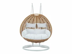 Discount MYLIA Sillón colgante de 2 plazas ratán natural cojines blancos - TILLO de Color natural claro / Blanco