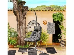 Clearance Sweeek Sillón colgante de jardín tipo huevo de acero y poliéster antracita Gris antracita