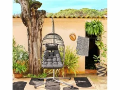 Clearance Sweeek Sillón colgante de jardín tipo huevo de acero y poliéster antracita Gris antracita
