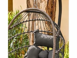 Clearance Sweeek Sillón colgante de jardín tipo huevo de acero y poliéster antracita Gris antracita