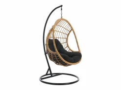 MYLIA Sillón colgante de resina trenzada - Natural claro con cojín negro - ZALO de
