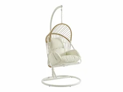Outlet Sillón colgante de resina trenzada - Natural claro con cojines blancos - LUTUS de Sillón Colgante