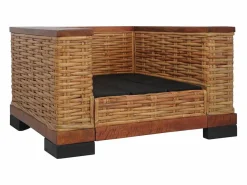 New Clicnbuy Sillón con cojines de ratán natural marrón Marru00f3n
