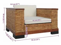 vidaxl Sillón con cojines ratán natural marrón