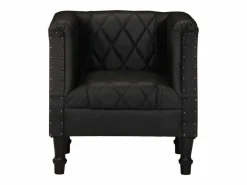 Clicnbuy Sillón con diseño de cubo cuero de cabra auténtico Negro