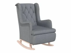 Online vidaxl Sillón con patas mecedoras madera maciza caucho tela claro Gris