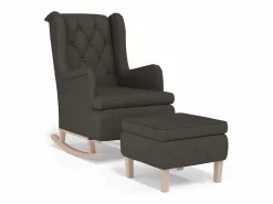 vidaxl Sillón con patas mecedoras y taburete de tela oscuro