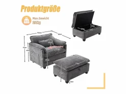 Hauss Spole Sillón con reposapiés con almacenamiento y cojín - Tela de chenilla -