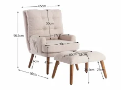 Sale KOMHTOM Sillón con reposapiés, respaldo ajustable en cinco posiciones, función reclinable, Beige