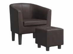 vidaxl Sillón con taburete cuero sintético marrón