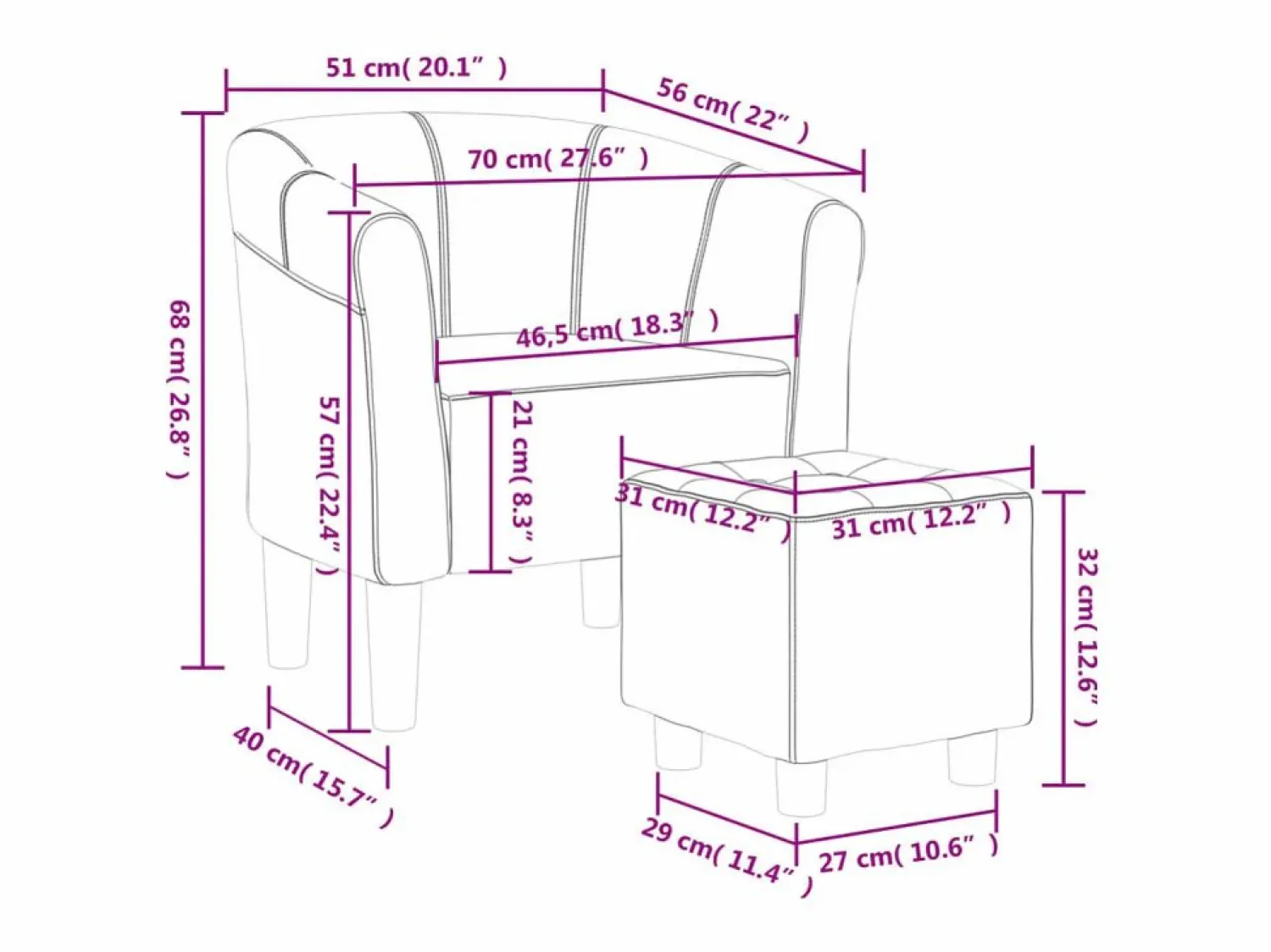 Clicnbuy Sillón con taburete tela oscuro