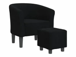 Discount Sillón con taburete tela negra Sillón Estilo Cabriolet