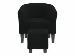 Discount Sillón con taburete tela negra Sillón Estilo Cabriolet