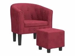 vidaxl Sillón con taburete terciopelo tinto