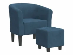 Clicnbuy Sillón con taburete terciopelo oscuro Azul