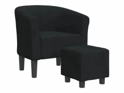 New vidaxl Sillón con taburete terciopelo Negro