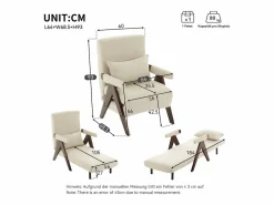 Hot Hauss Spole Sillón convertible 3 en 1 con soporte lumbar y respaldo regulable en 6 posiciones, + madera oscura Beige