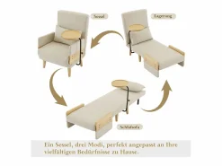 Outlet Sillón convertible 3 en 1 con función cama - Cojín y base de madera - Tejido de lino Sillón Cama