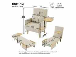 Outlet Sillón convertible 3 en 1 con función cama - Cojín y base de madera - Tejido de lino Sillón Cama