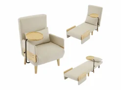 Outlet Sillón convertible 3 en 1 con función cama - Cojín y base de madera - Tejido de lino Sillón Cama