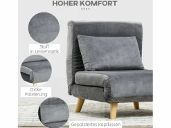 Sillón convertible con cojín, respaldo regulable en 6 posiciones, terciopelo (72x78x79cm)