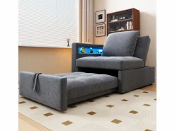 Hauss Spole Sillón convertible con LED, USB, Tipo C y soporte lumbar - Sofá cama multifuncional - Tela de lino gris