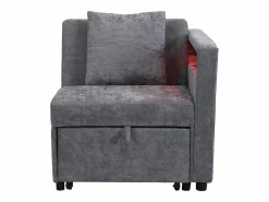Hauss Spole Sillón convertible con LED, USB, Tipo C y soporte lumbar - Sofá cama multifuncional - Tela de lino gris