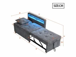 Hauss Spole Sillón convertible con LED, USB, Tipo C y soporte lumbar - Sofá cama multifuncional - Tela de lino gris