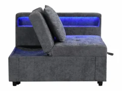 Hauss Spole Sillón convertible con LED, USB, Tipo C y soporte lumbar - Sofá cama multifuncional - Tela de lino gris
