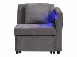 Hauss Spole Sillón convertible con LED, USB, Tipo C y soporte lumbar - Sofá cama multifuncional - Tela de lino oscuro