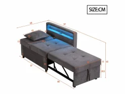 Hauss Spole Sillón convertible con LED, USB, Tipo C y soporte lumbar - Sofá cama multifuncional - Tela de lino oscuro