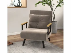 Sillón convertible con respaldo reclinable en 5 posiciones, acero, terciopelo beige claro (63x73x81cm)