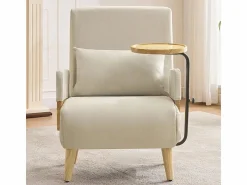 Best DripeX Sillón convertible de lino , con mesa de madera y almohada, respaldo ajustable, superficie para acostarse 180x62 cm Beige