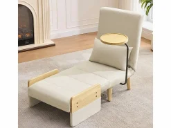 Best DripeX Sillón convertible de lino , con mesa de madera y almohada, respaldo ajustable, superficie para acostarse 180x62 cm Beige