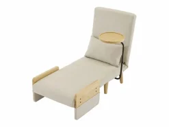 Best DripeX Sillón convertible de lino , con mesa de madera y almohada, respaldo ajustable, superficie para acostarse 180x62 cm Beige