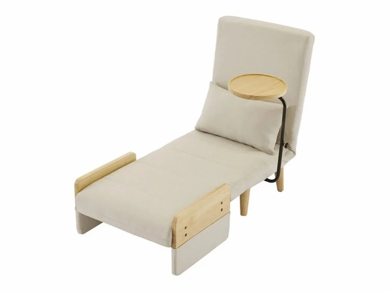 Best DripeX Sillón convertible de lino , con mesa de madera y almohada, respaldo ajustable, superficie para acostarse 180x62 cm Beige