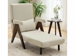 Discount DripeX Sillón convertible de lino - con almohada - respaldo ajustable en 6 niveles - superficie para acostarse 184x56 cm Beige